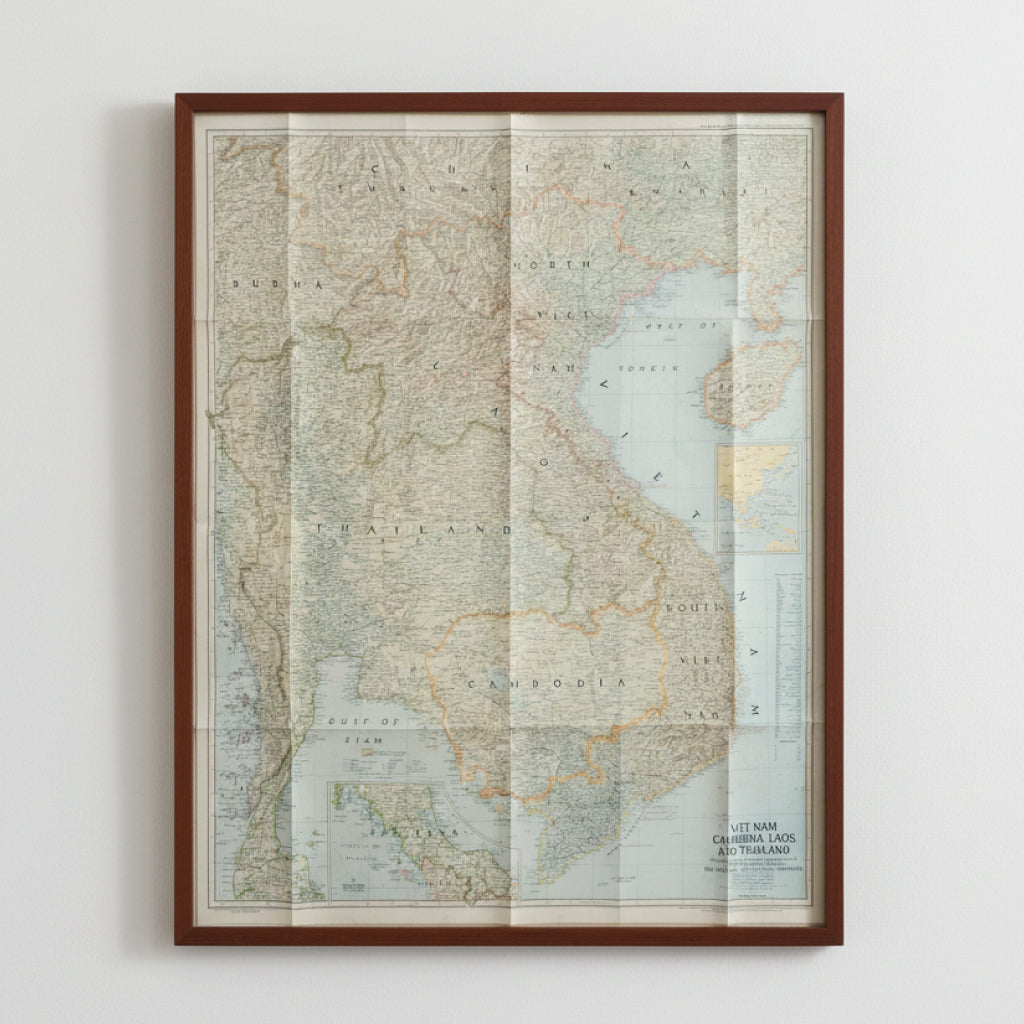 1967 VIETNAM, CAMBODIA, LAOS & THAILAND Map - National Geographic - Large 78x98cm - High Grade