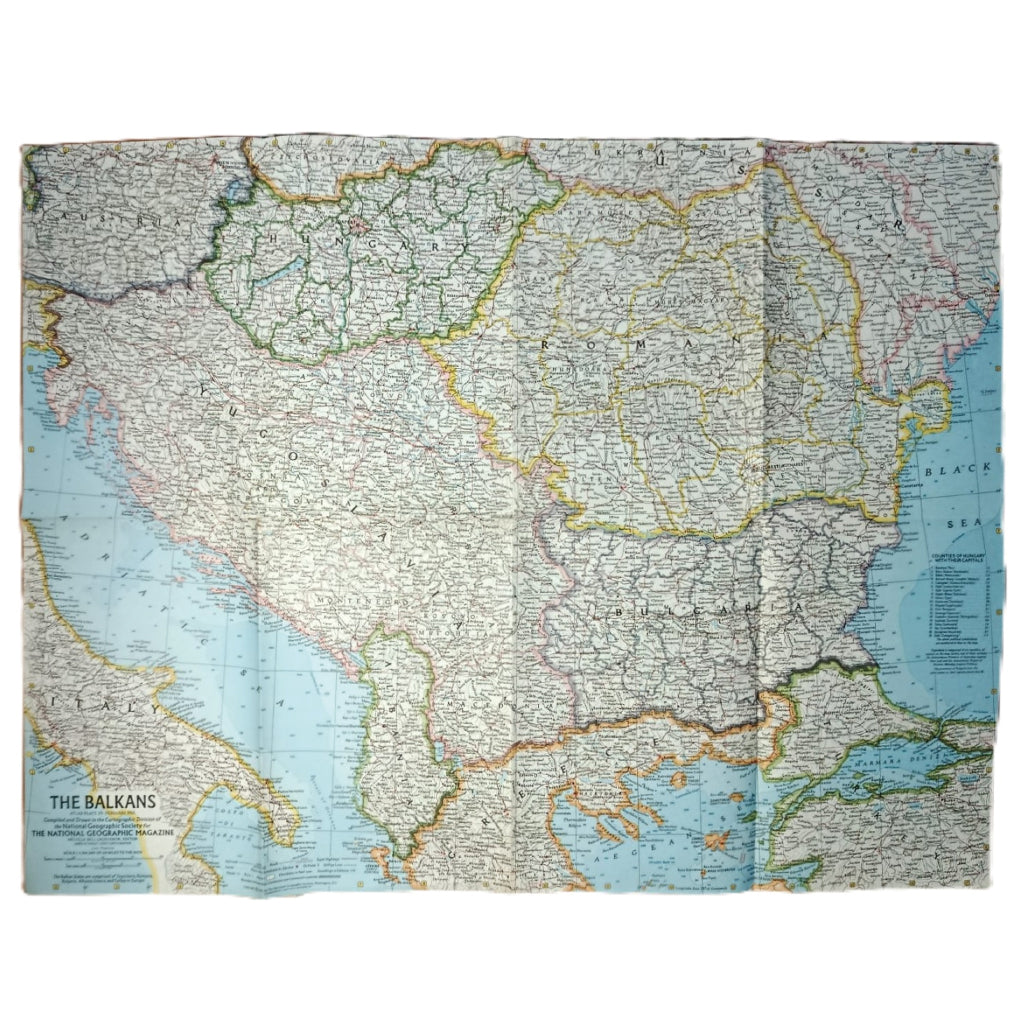1962 THE BALKANS Map - National Geographic - Cold War Era Geography - Excellent Condition