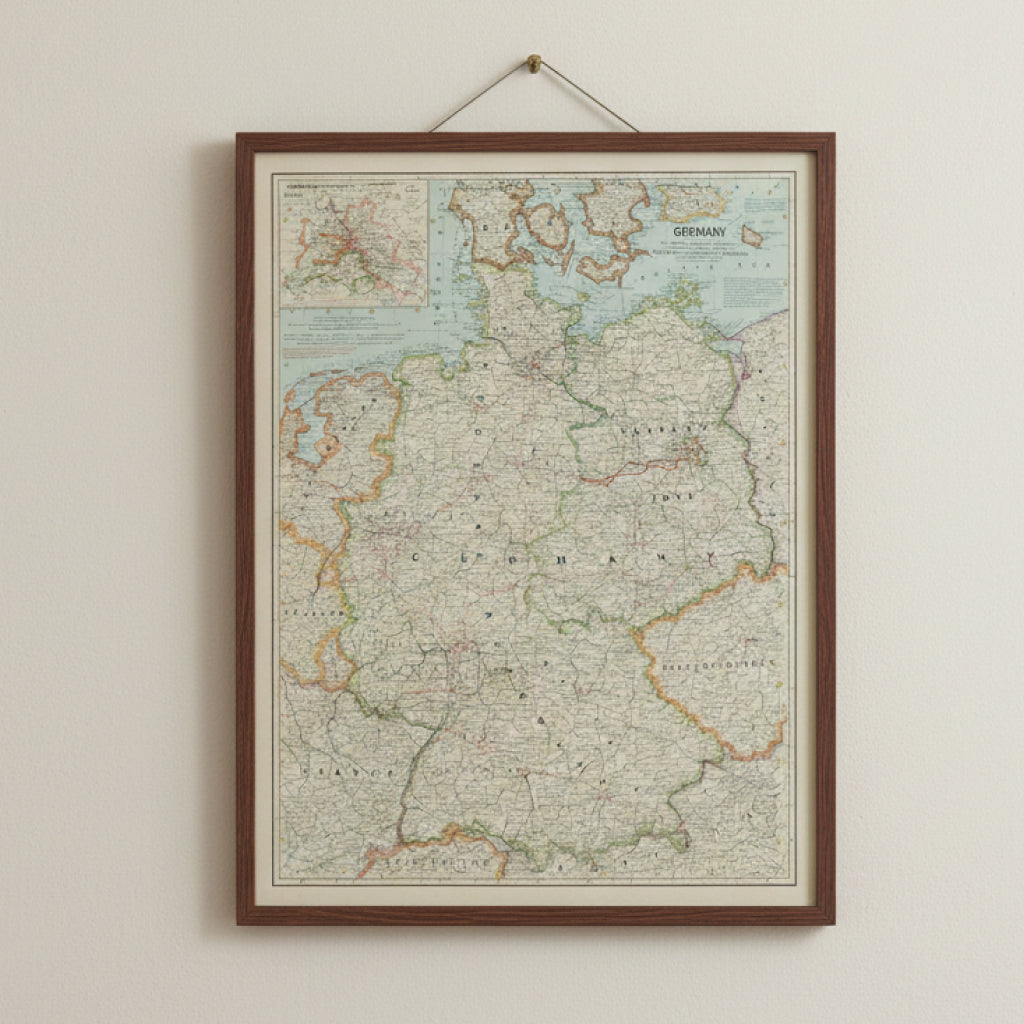 1959 GERMANY Map - National Geographic - Cold War Era / Antes del Muro - 62x48cm - High Grade