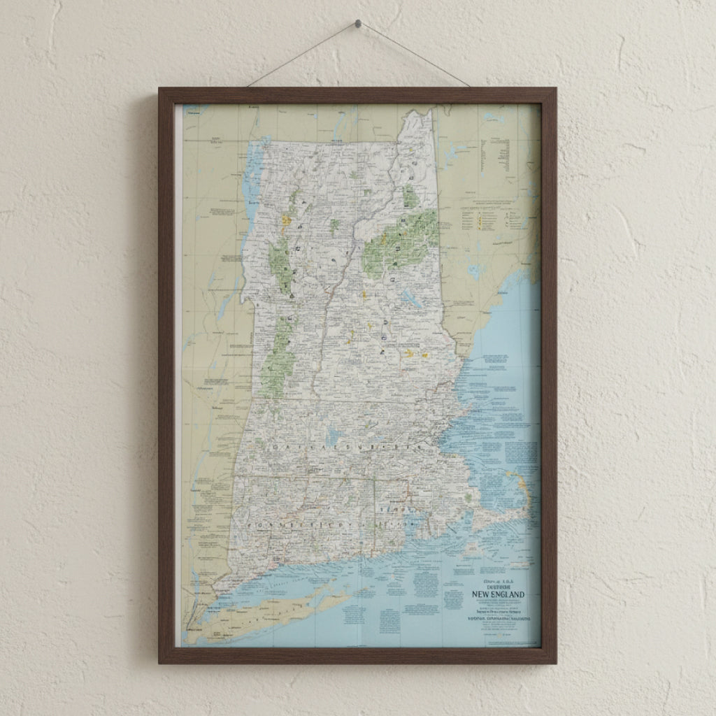 1975 WESTERN NEW ENGLAND Map - National Geographic - Close-up: U.S.A. Series - 89x58cm - High Grade