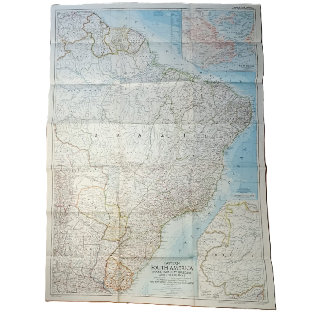 1955 EASTERN SOUTH AMERICA Map - National Geographic - Huge Format 74x100cm - High Grade
