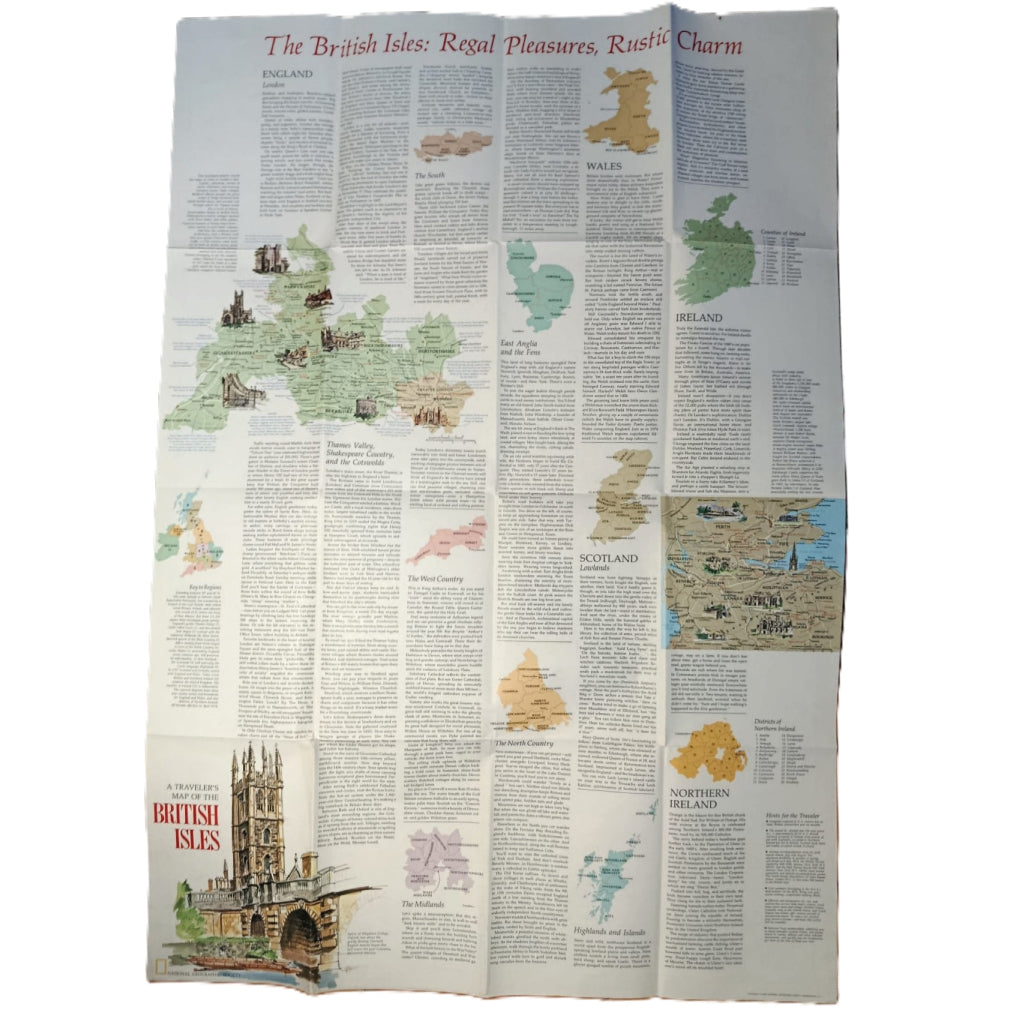 1974 A TRAVELER'S MAP OF THE BRITISH ISLES - National Geographic - Historical & Cultural Heritage
