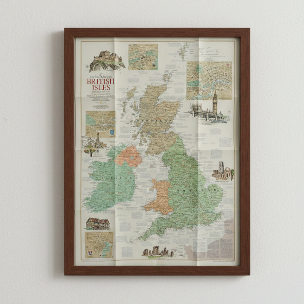 1974 A TRAVELER'S MAP OF THE BRITISH ISLES - National Geographic - Historical & Cultural Heritage