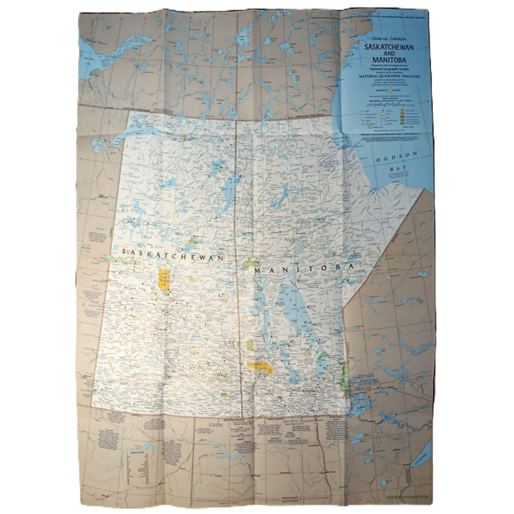 1979 SASKATCHEWAN & MANITOBA Map - National Geographic - Close-up: Canada Series - 57x78cm - High Grade