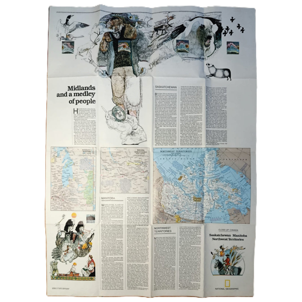 1979 SASKATCHEWAN & MANITOBA Map - National Geographic - Close-up: Canada Series - 57x78cm - High Grade