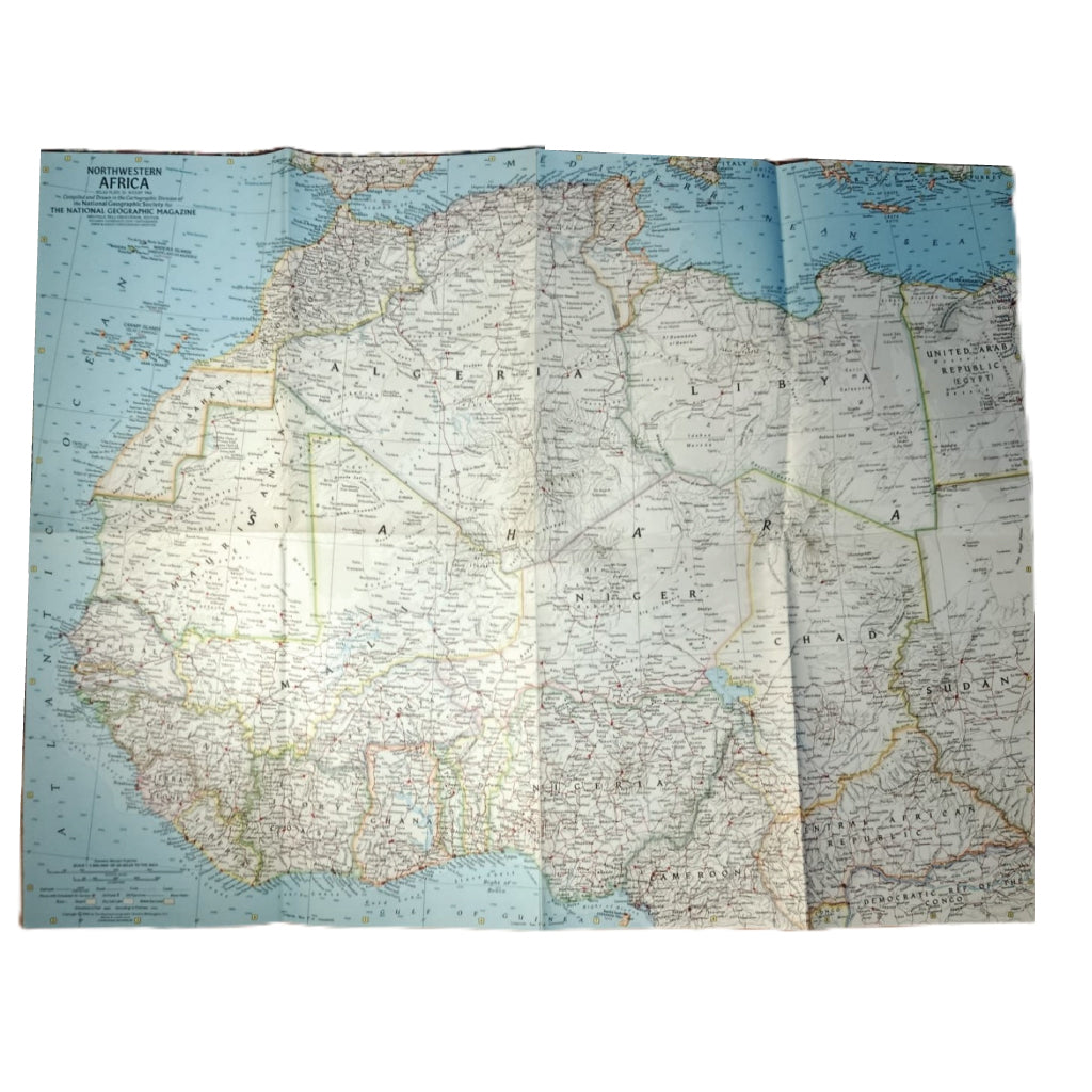 1966 NORTHWESTERN AFRICA Map - National Geographic - Sáhara Español, Ifni & Magreb - 64x48cm - High Grade
