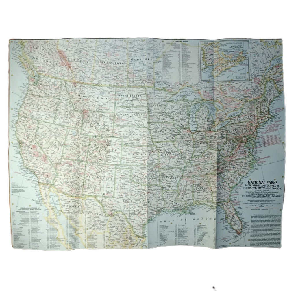 1958 NATIONAL PARKS of the USA & CANADA Map - National Geographic - Heritage Edition - 63x48cm - High Grade