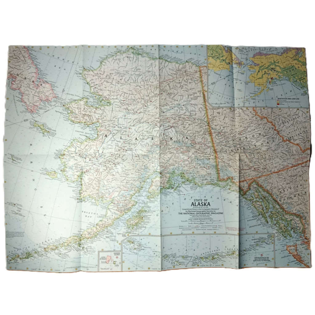 1959 STATE OF ALASKA Map - National Geographic - The 49th State / Año de Fundación - 62x48cm