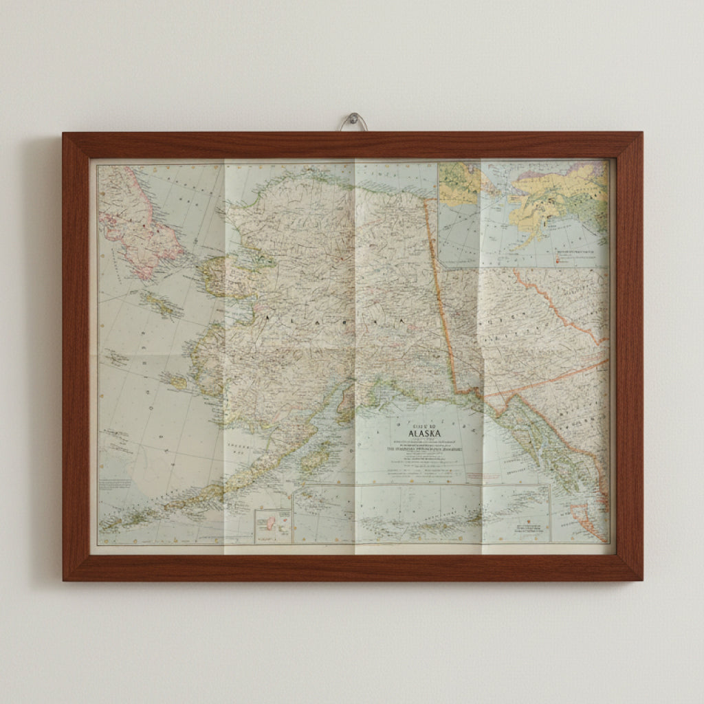 1959 STATE OF ALASKA Map - National Geographic - The 49th State / Año de Fundación - 62x48cm