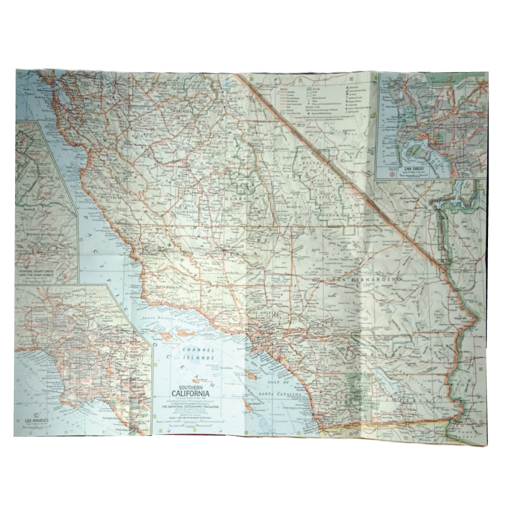 1966 CALIFORNIA Map - National Geographic - Northern & Southern Regions - 51x39cm - High Grade