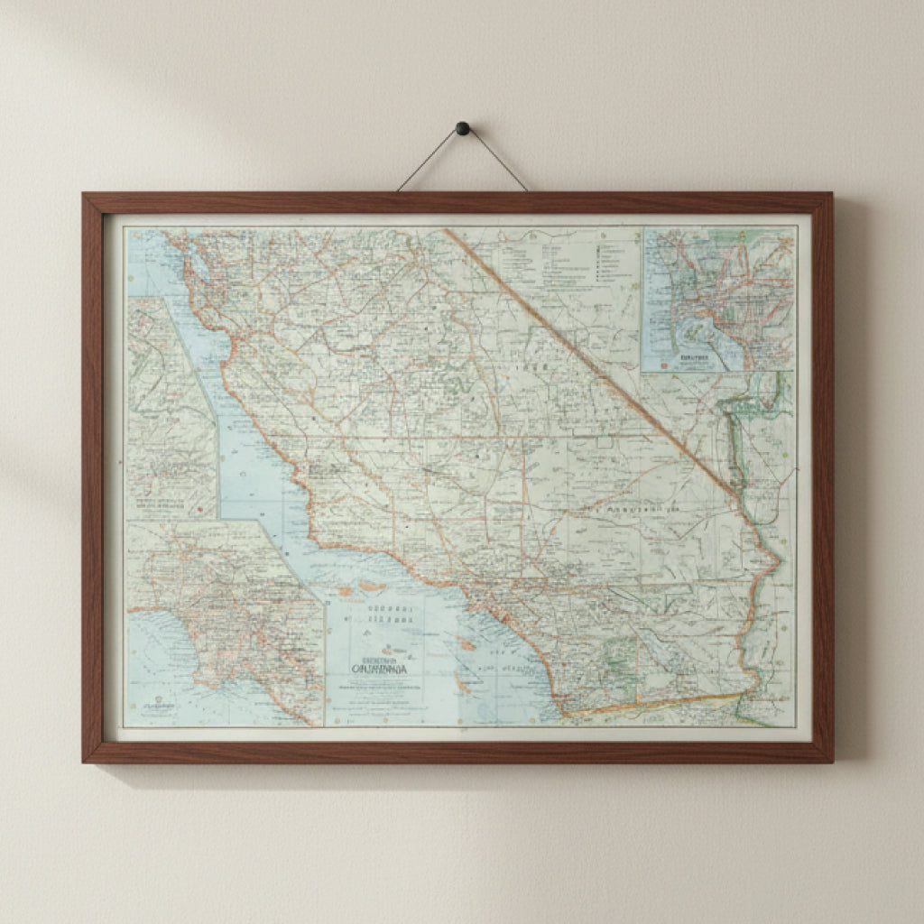 1966 CALIFORNIA Map - National Geographic - Northern & Southern Regions - 51x39cm - High Grade