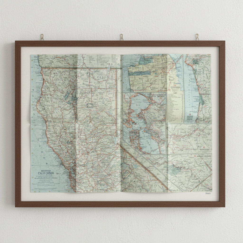 1966 CALIFORNIA Map - National Geographic - Northern & Southern Regions - 51x39cm - High Grade