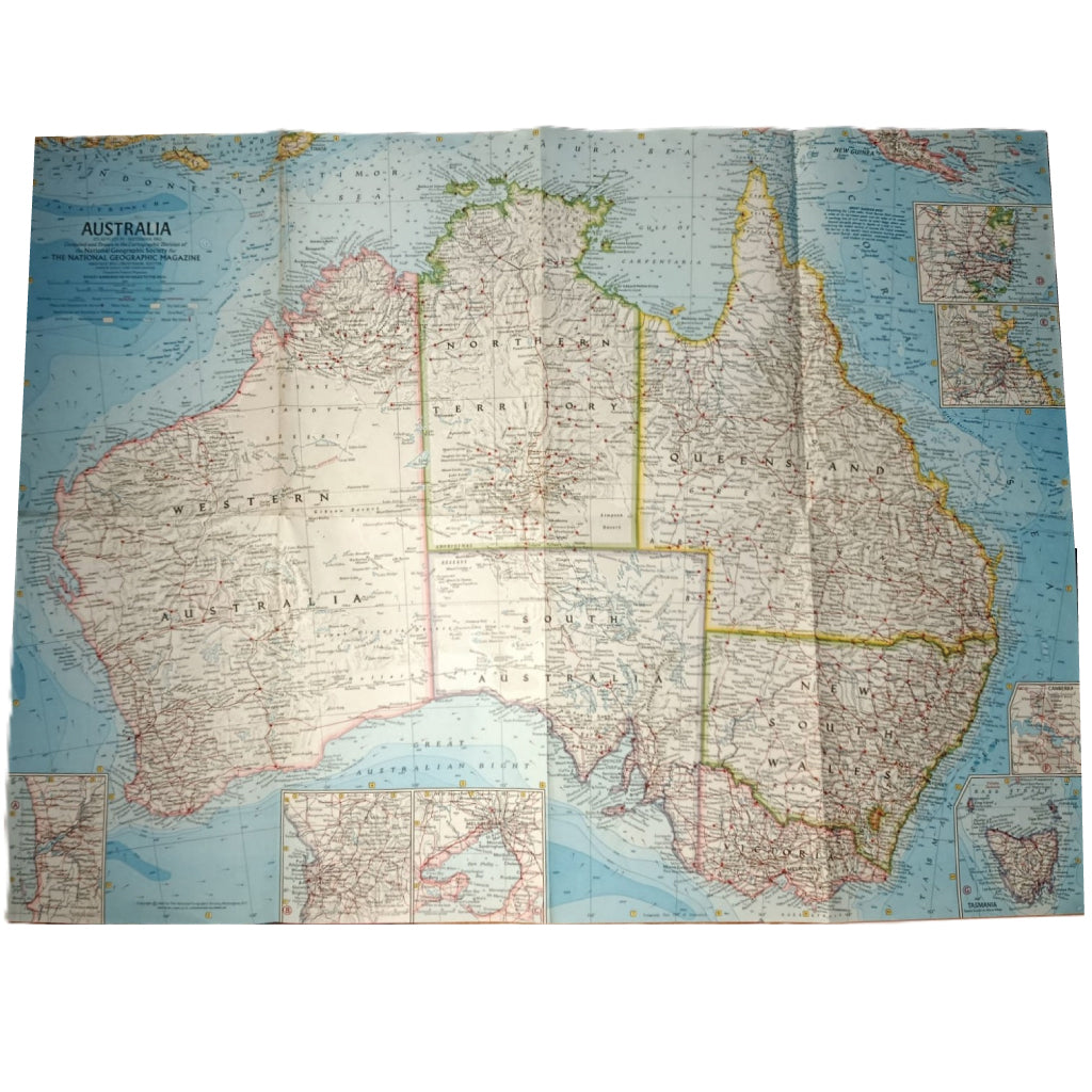 1963 AUSTRALIA Vintage Map - National Geographic - Continent & Oceanía - 63x48cm - Collector's Grade