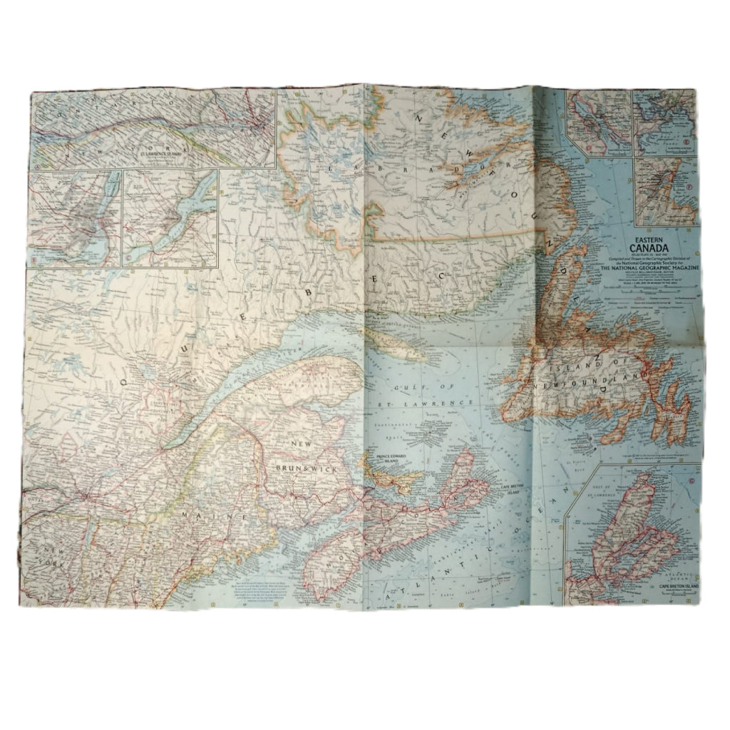 1967 EASTERN CANADA Map - National Geographic - Quebec, Ontario & Maritimes - 63x48cm - High Grade