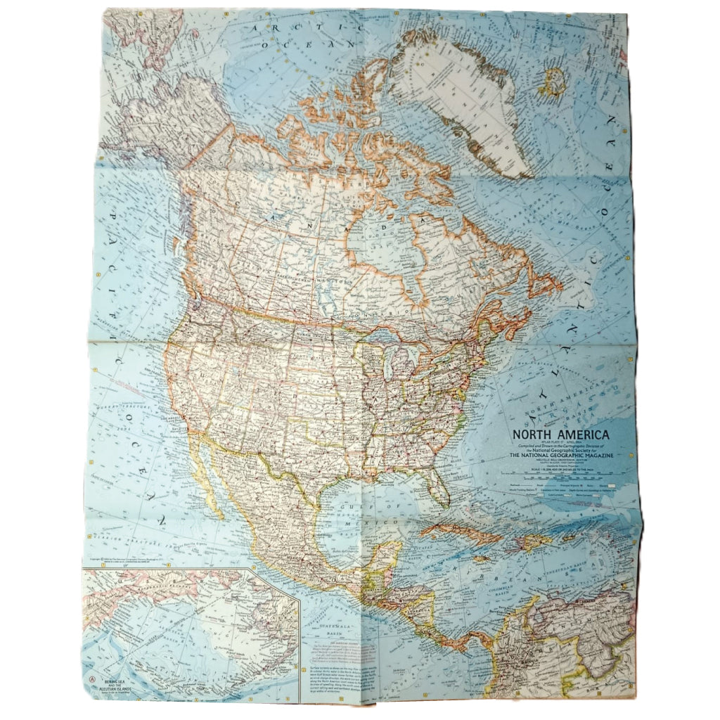 1964 NORTH AMERICA Map - National Geographic - Continental Series - 48x63cm - High Grade