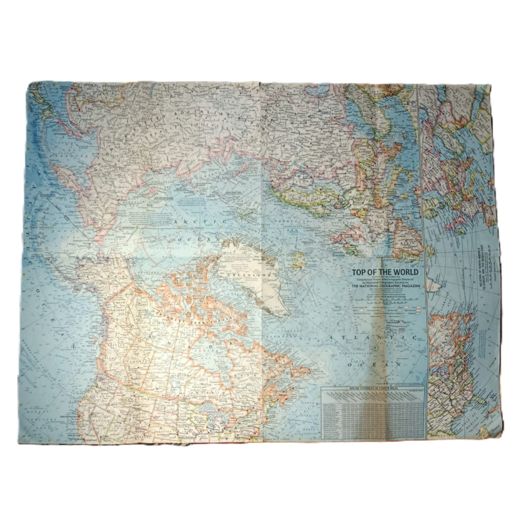 1965 TOP OF THE WORLD Map - National Geographic - Arctic & Polar Regions - 63x48cm