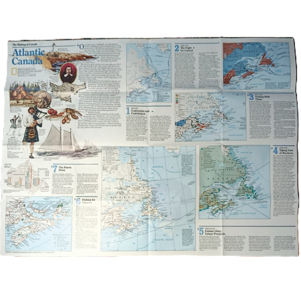 1993 ATLANTIC CANADA Map - National Geographic - The Making of Canada Series - 51x68cm - High Grade