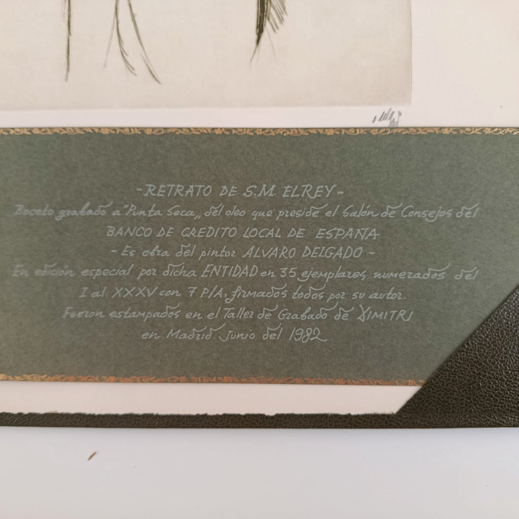 ÁLVARO DELGADO: RETRATO DE S.M. EL REY JUAN CARLOS I - GRABADO ORIGINAL- EDICIÓN 35 EJEMPLARES