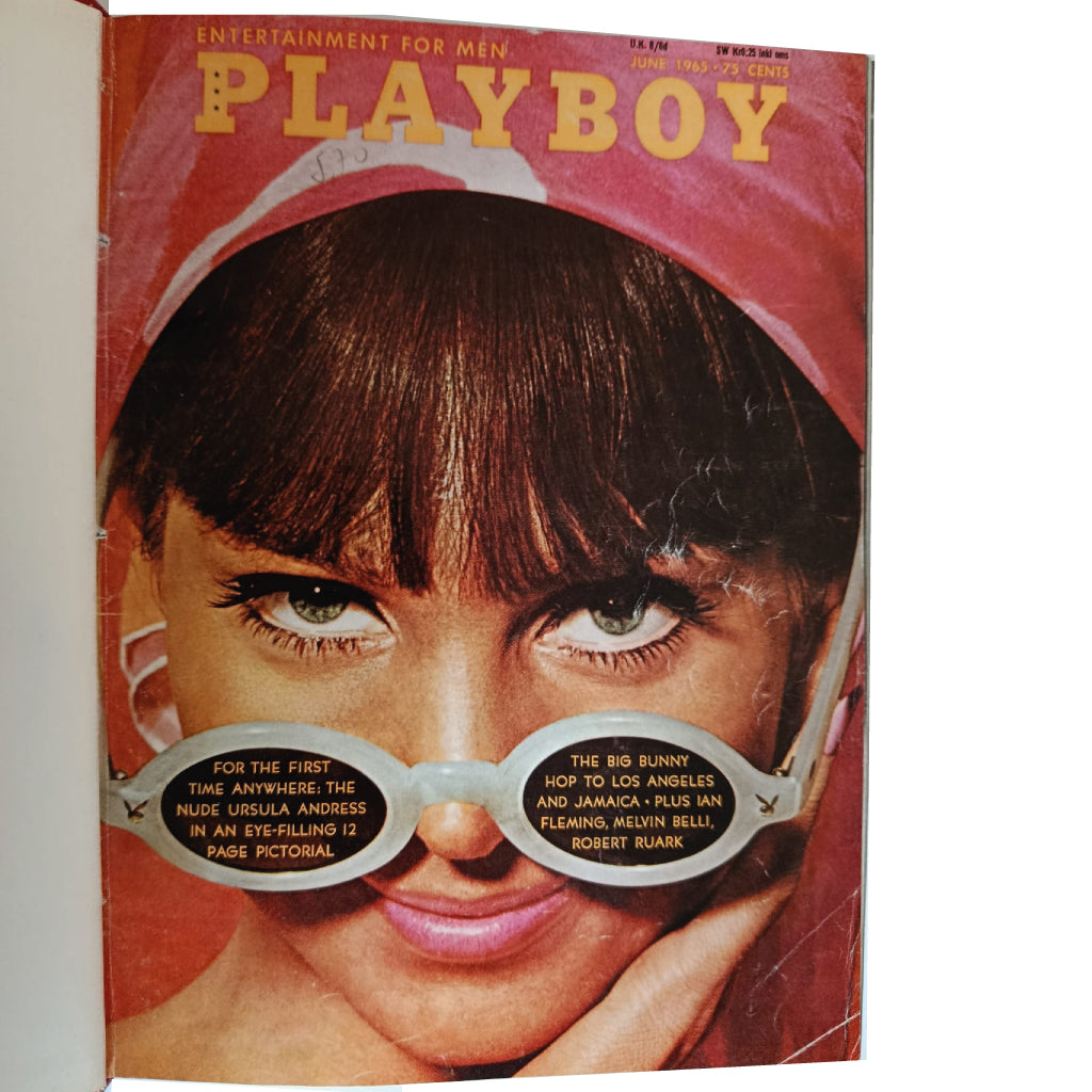 LOTE PLAYBOY UK (1965-1966) - 12 REVISTAS ENCUADERNADAS EN 3 TOMOS DE LUJO (PIEL Y TELA) - DESPLEGABLES CONSERVADOS