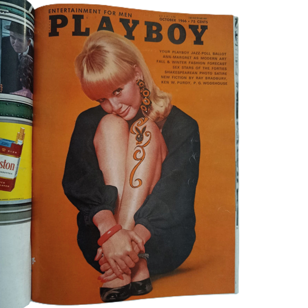 LOTE PLAYBOY UK (1965-1966) - 12 REVISTAS ENCUADERNADAS EN 3 TOMOS DE LUJO (PIEL Y TELA) - DESPLEGABLES CONSERVADOS