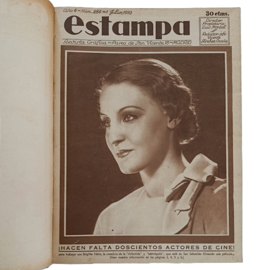 REVISTA ESTAMPA AÑO 1933 COMPLETO - 52 NÚMEROS EN 2 TOMOS (261 AL 312) - PRENSA SEGUNDA REPÚBLICA