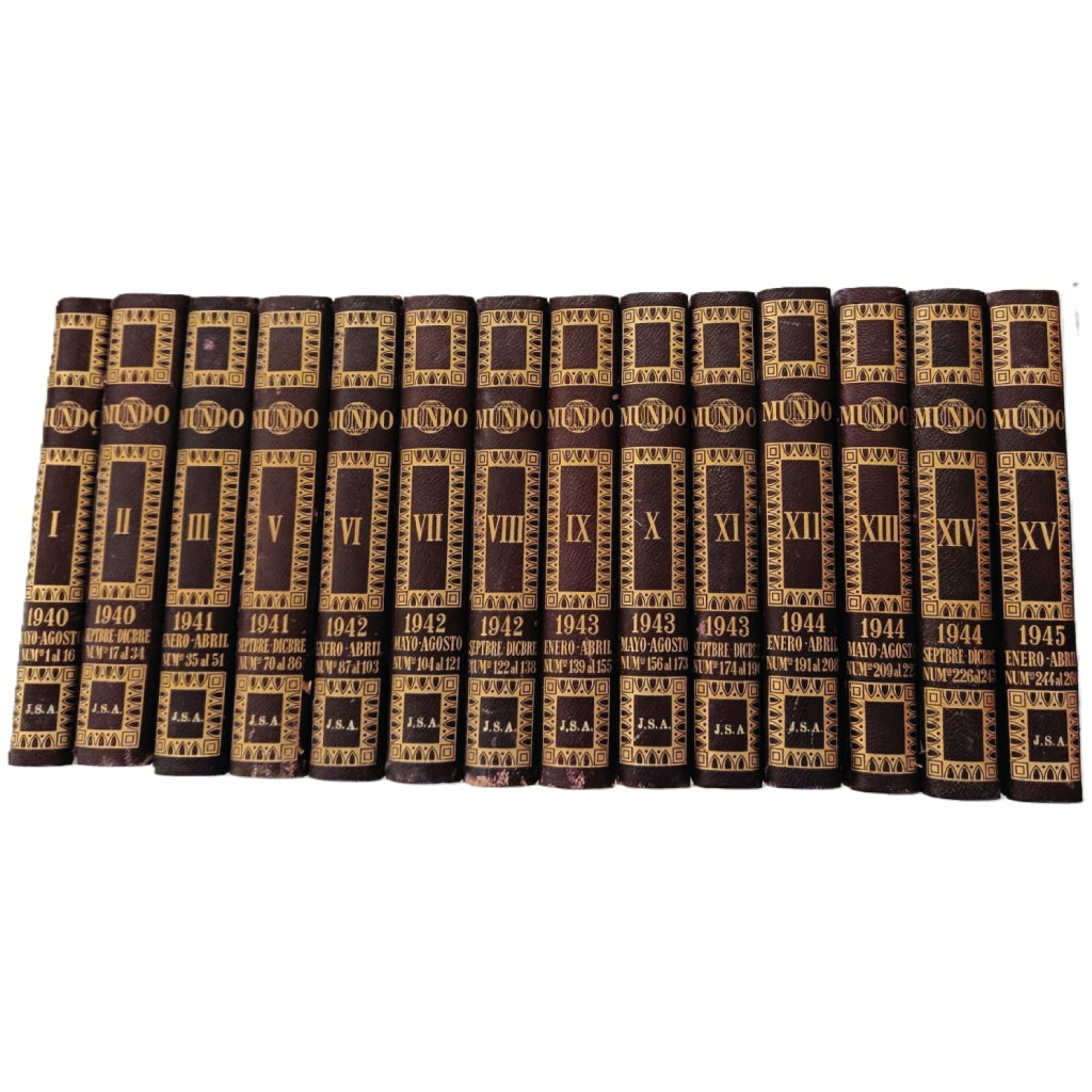 SEGUNDA GUERRA MUNDIAL: COLECCIÓN CASI COMPLETA REVISTA MUNDO (1940-1945). 14 TOMOS LUJO PIEL Y ORO