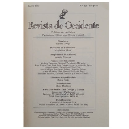 OCCIDENTE MAGAZINE Nº 128. JANUARY 1992. MADRID