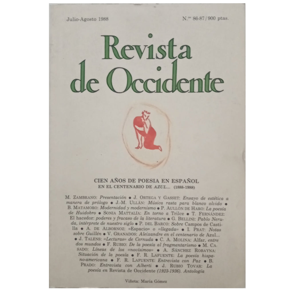 REVISTA DE OCCIDENTE Nº 86-87. JULIO-AGOSTO 1988. CIEN AÑOS DE POESÍA EN ESPAÑOL EN EL CENTENARIO DE AZUL. (1888-1988)