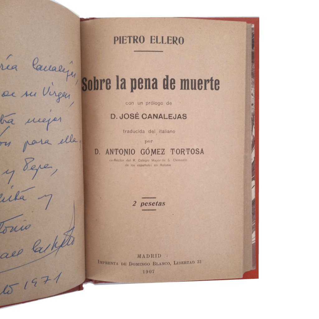SOBRE LA PENA DE MUERTE. Ellero, Pietro