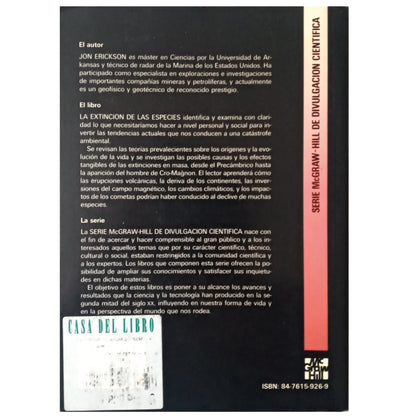 LA EXTINCIÓN DE LAS ESPECIES. Evolución, causas y efectos. Erickson, Jon