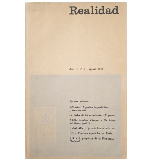 REALIDAD. Revista de Cultura y Política. Año II, nº 6 - Agosto 1965