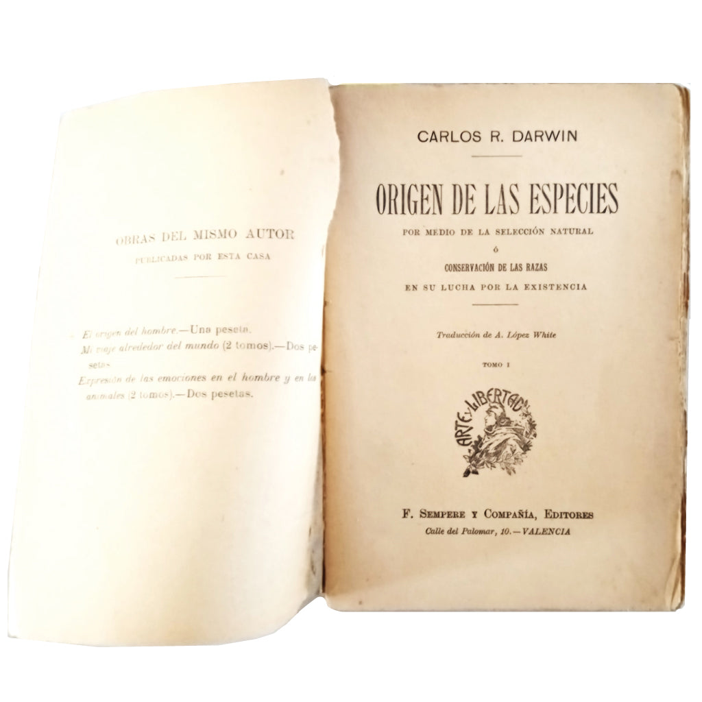 ORIGEN DE LAS ESPECIES. Tomo I. Darwin, Carlos R.