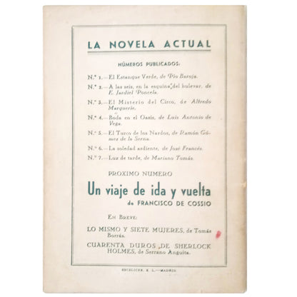 LA NOVELA ACTUAL Nº 7: LUZ DE TARDE. Tomás, Mariano