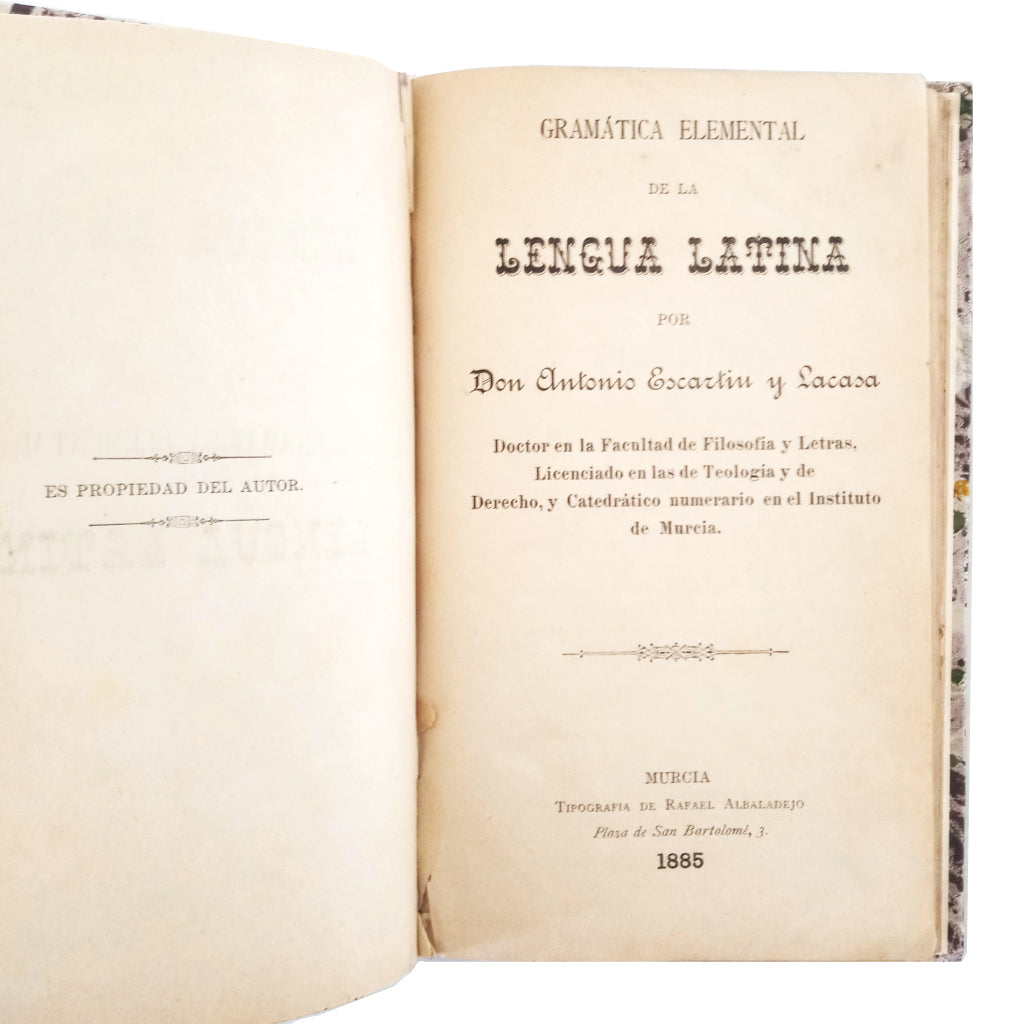 GRAMÁTICA ELEMENTAL DE LA LENGUA LATINA. Escartín y Lacasa, Antonio