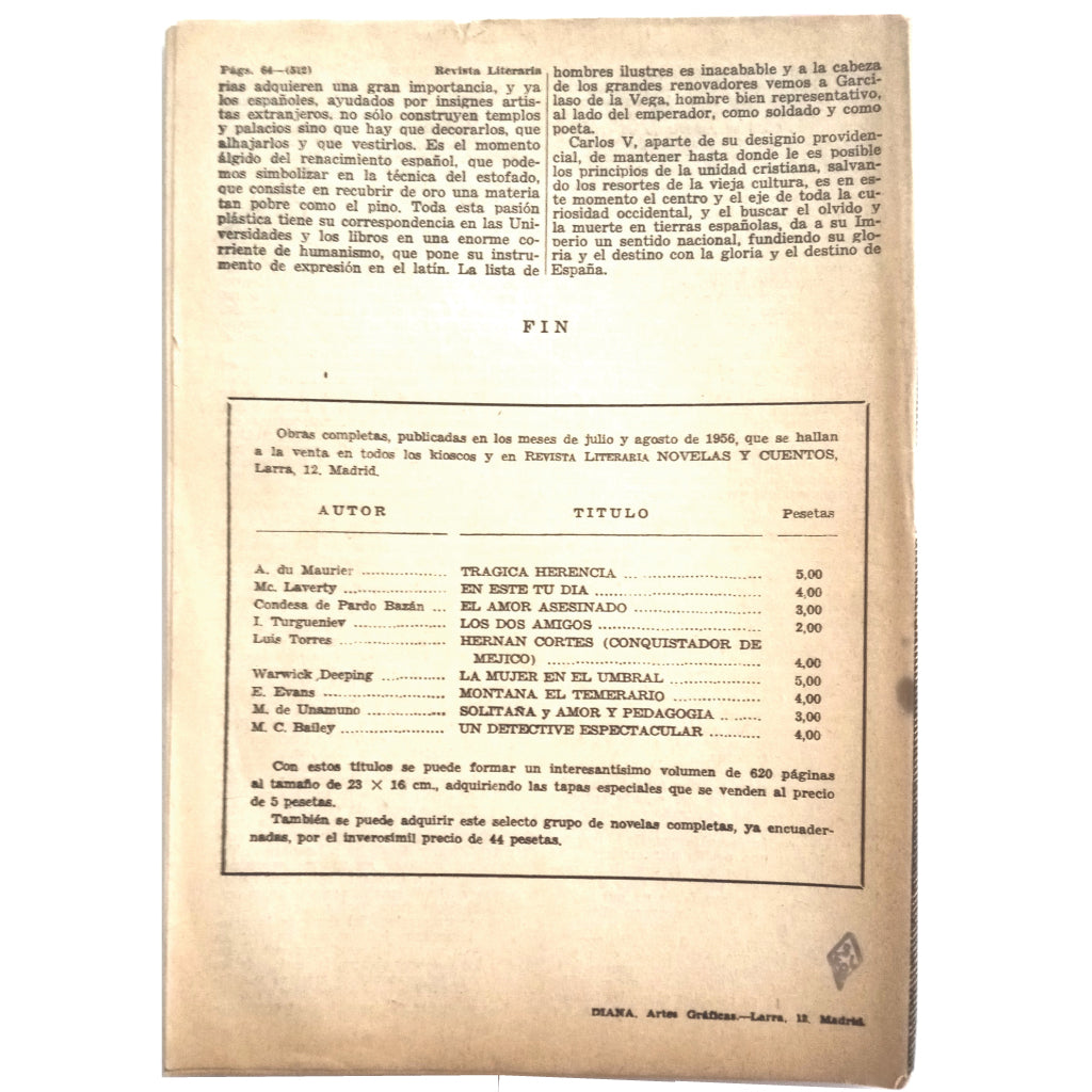 NOVELAS Y CUENTOS Nº 1327: CARLOS V. Cossío, Francisco de