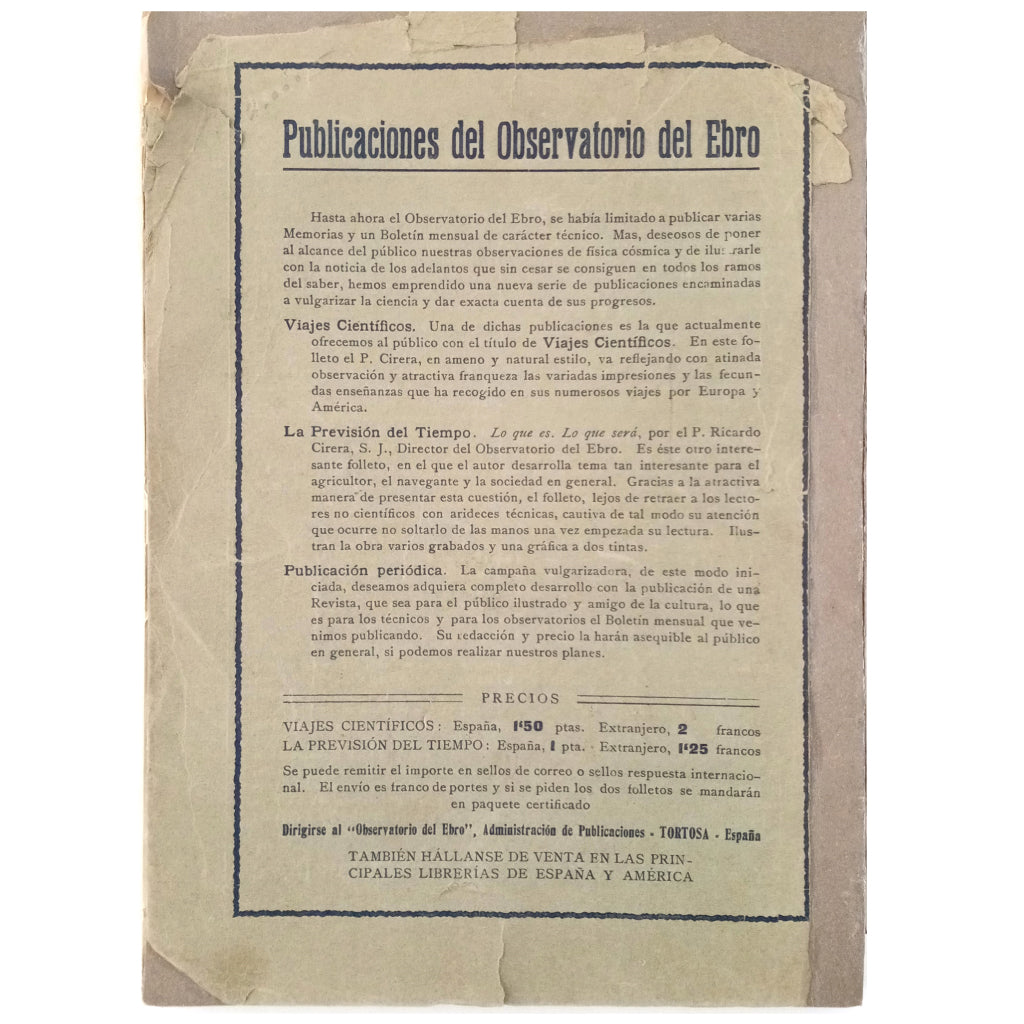 VIAJES CIENTÍFICOS. Cirera, Padre Ricardo. S. J.