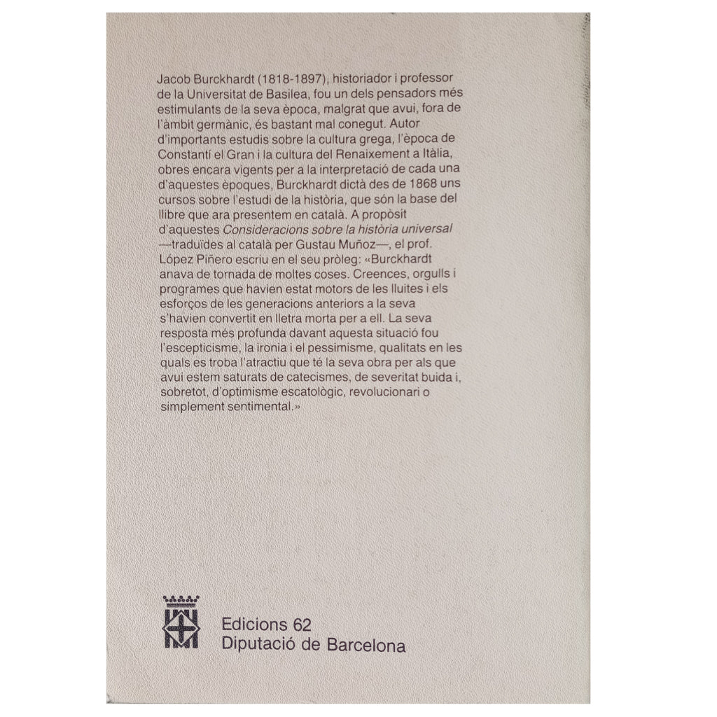 CONSIDERACIONS SOBRE LA HISTÒRIA UNIVERSAL. Burckhardt, Jacob