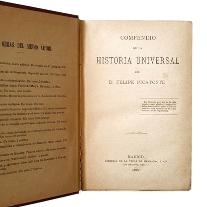 COMPENDIUM OF UNIVERSAL HISTORY. Picatoste, Felipe