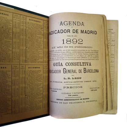 AGENDA E INDICADOR DE MADRID PARA EL AÑO 1892