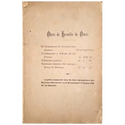 RESUMEN HISTÓRICO DEL ANTIGUO REINO DE NAVARRA. Oloriz, Hermilio de