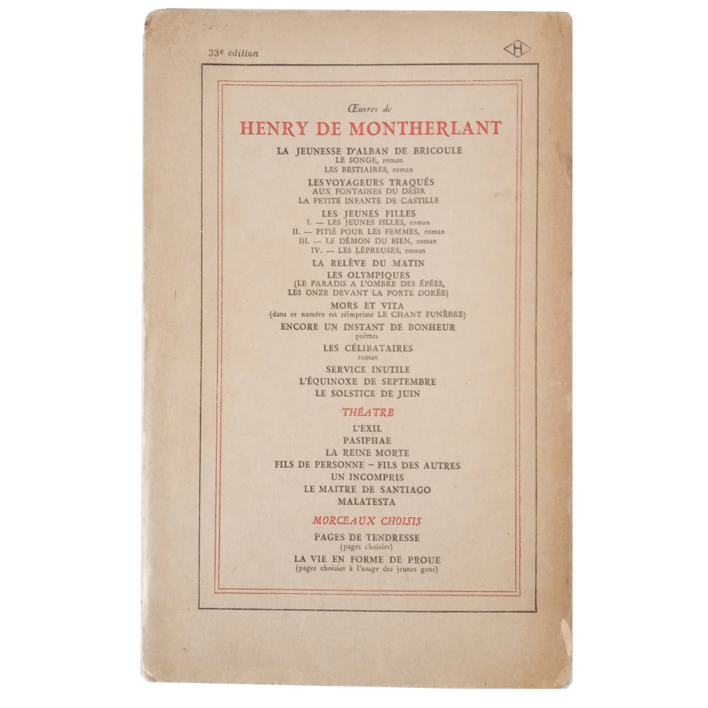 MALATESTA. Montherlant, Henry de