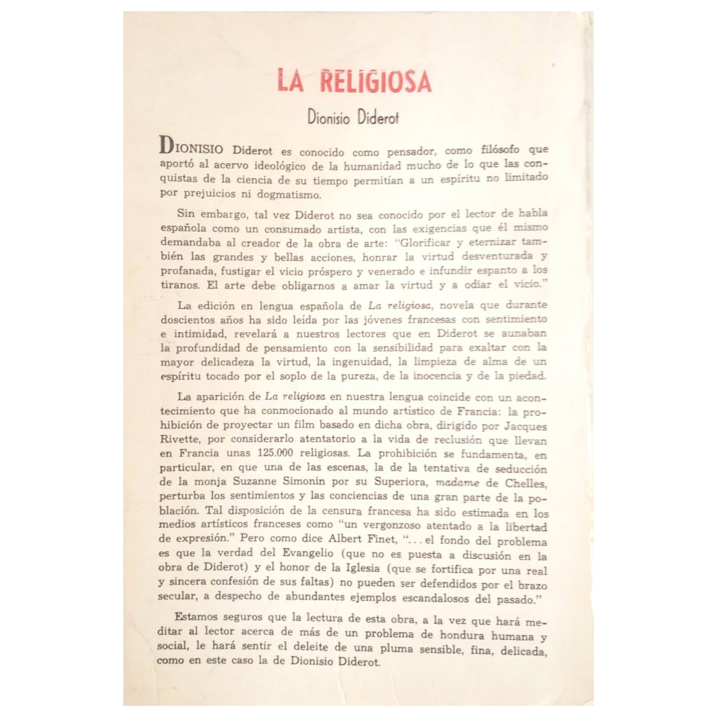 LA RELIGIOSA. Diderot, Denis