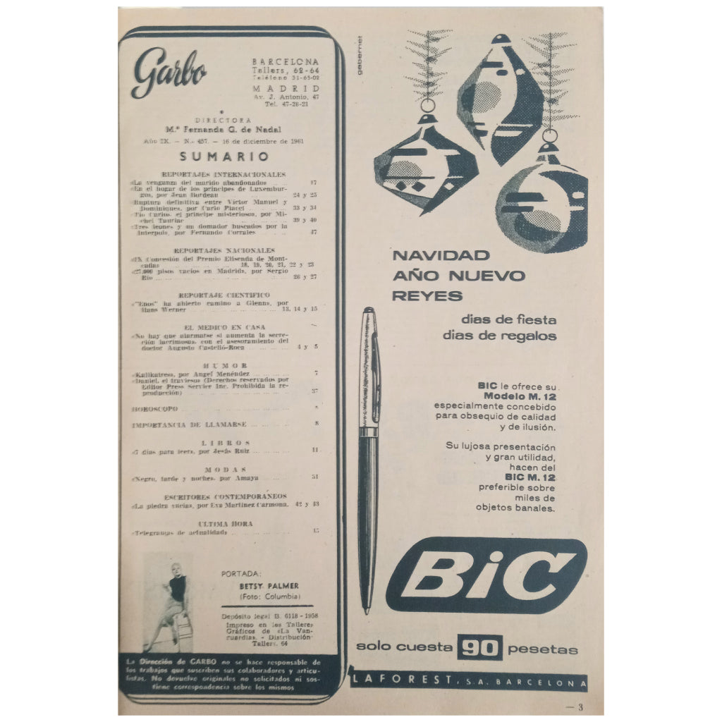 GARBO Nº 457. Año IX- 16 de diciembre de 1961